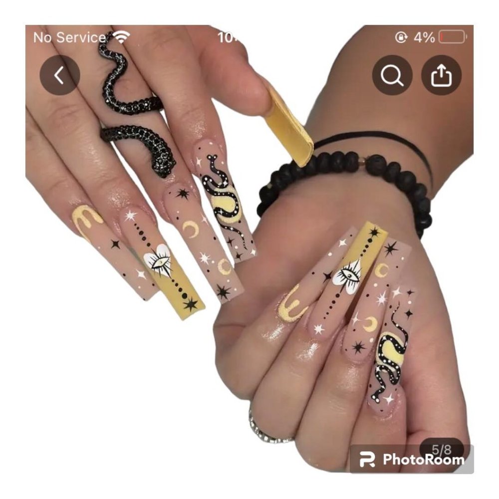 Orange "Celestial Snakes in the sky" Long Length coffin ballet press on nail set